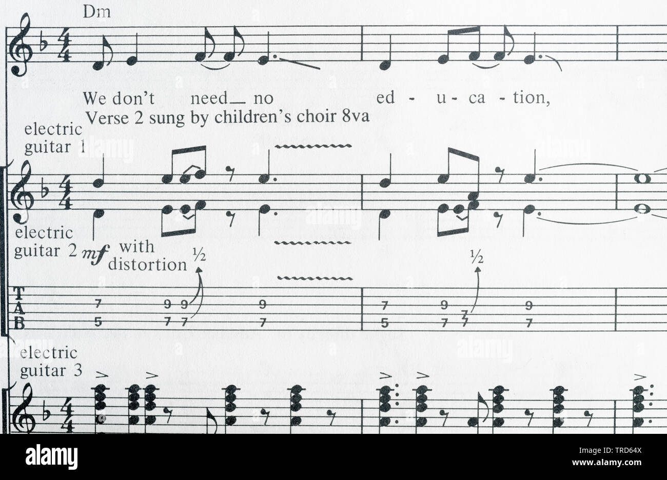 Musique pour une autre brique dans le mur partie 2 de Pink Floyd The Wall tablatures guitare livre. Banque D'Images