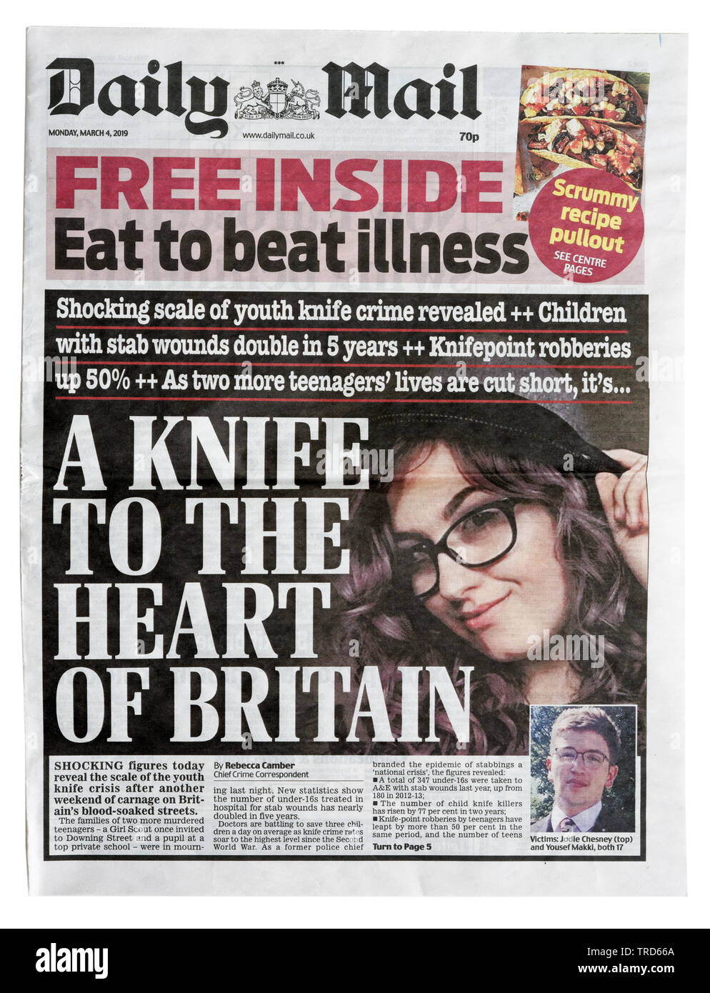 Première page du Daily Mail avec le titre AKnife Au Coeur de Bretagne Banque D'Images