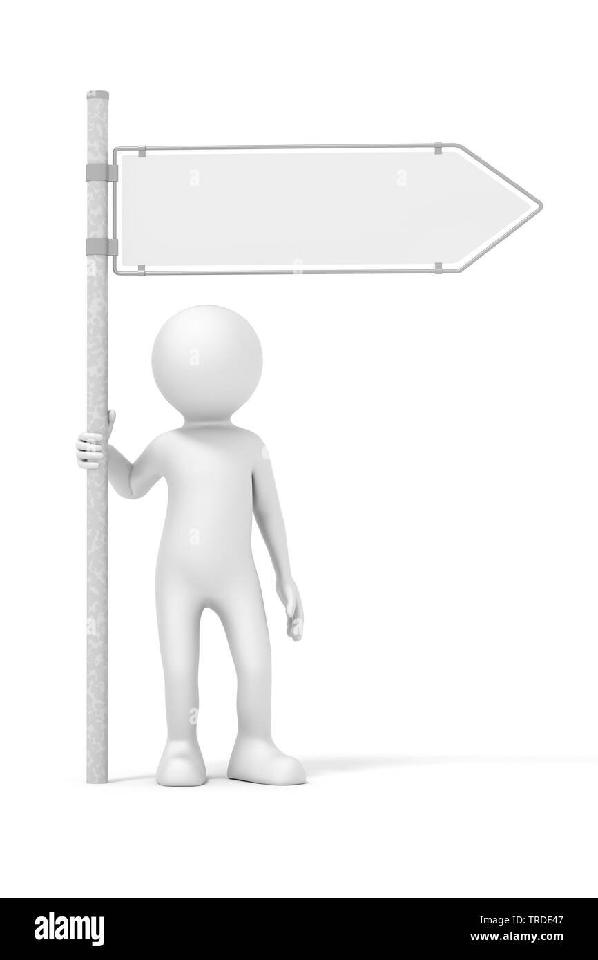 L'icône 3D homme de couleur blanche avec un panneau sans texte ; against white background Banque D'Images
