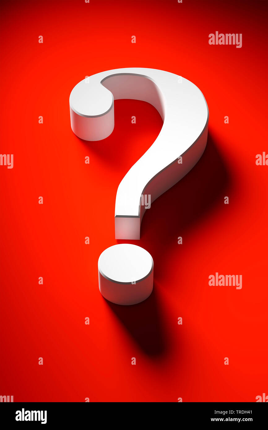 Question blanc fond rouge Banque D'Images