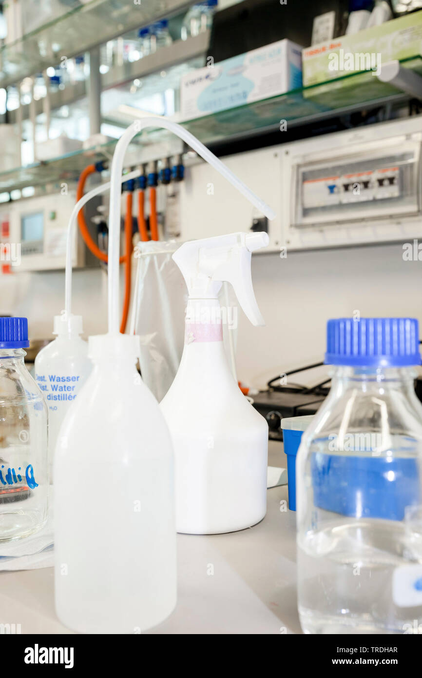 Close up portrait of reseach laboratory avec verrerie de laboratoire en plastique et de laboratoire Banque D'Images