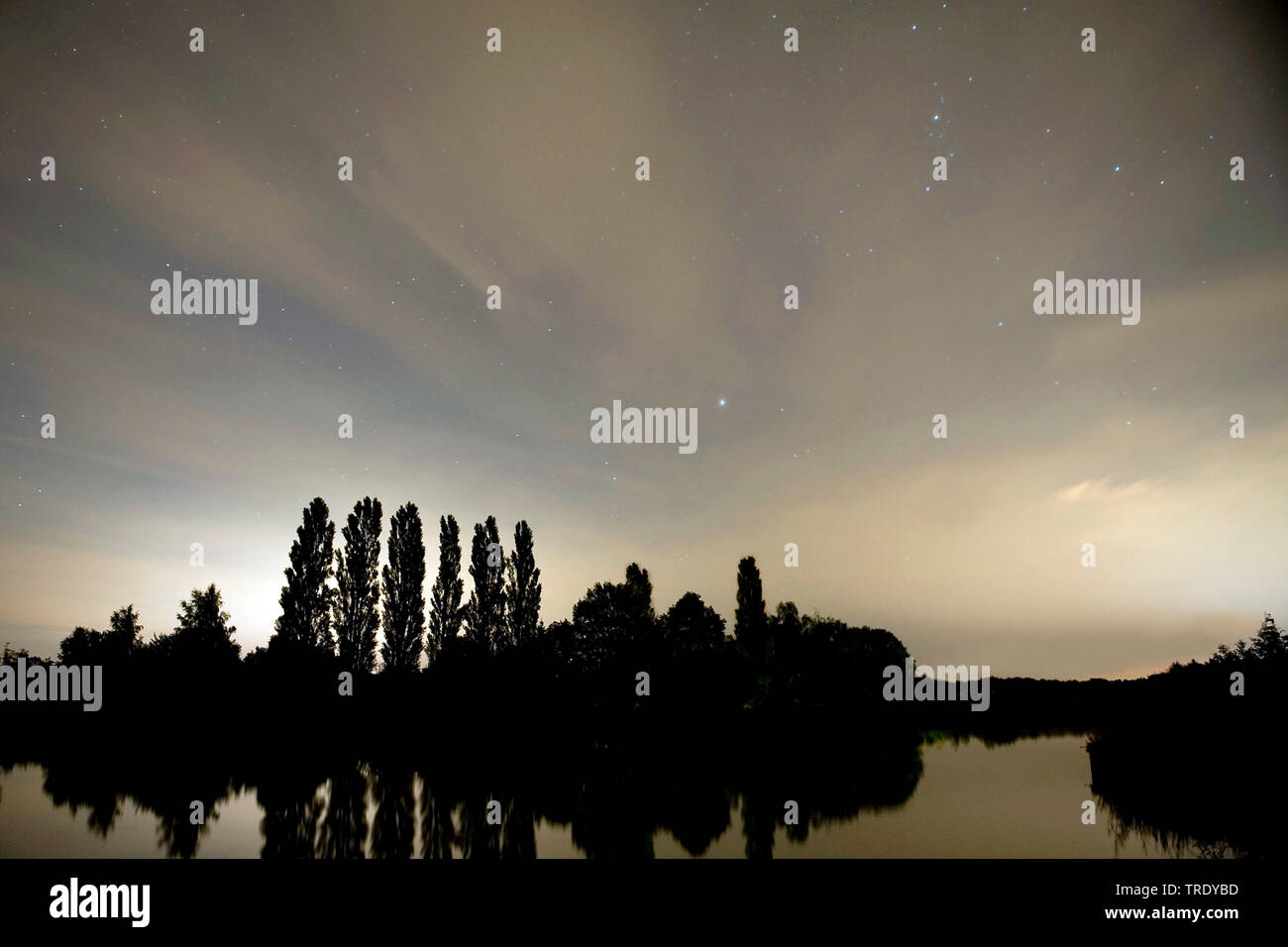 Nuit étoilée avec perséïdes et cirrus, Pays-Bas, l'Overijssel, Twenthe-kanaal Goor, Goor Banque D'Images