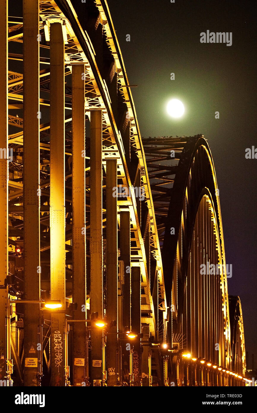 Pont Hohenzollern à la pleine lune, l'Allemagne, en Rhénanie du Nord-Westphalie, Rhineland, Cologne Banque D'Images