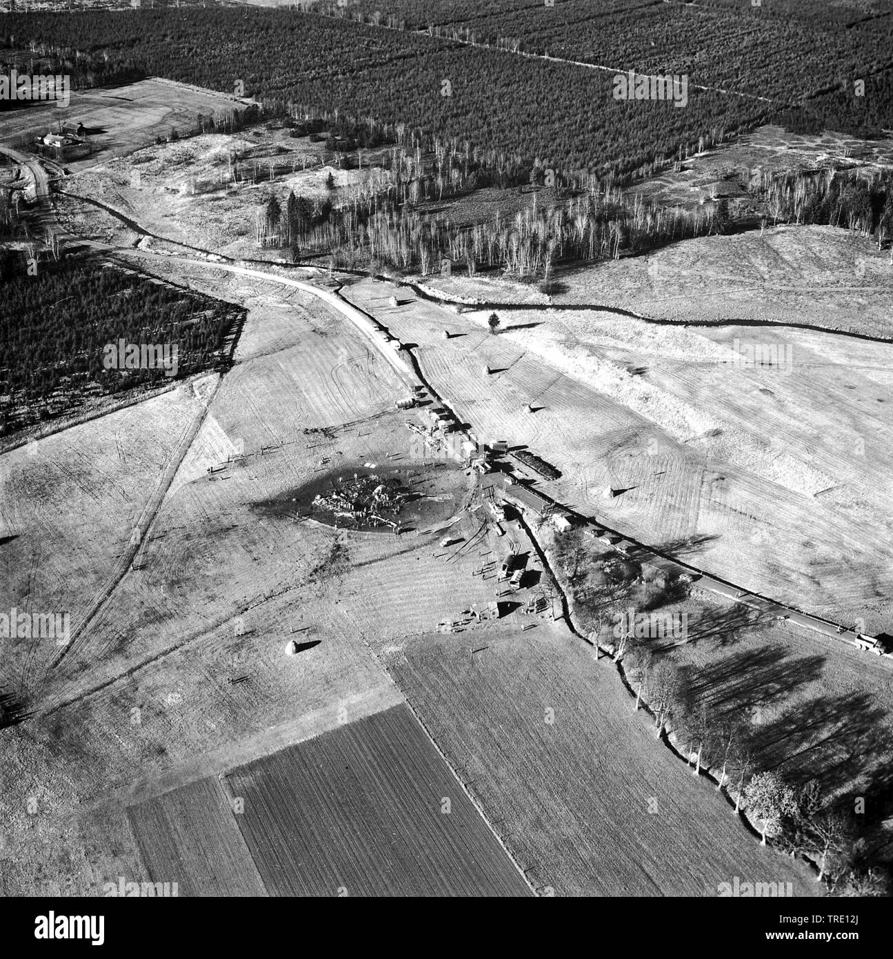 Un écrasement d'avion Noratlas de Bundeswehr, Lieu inconnu, à partir de photos aériennes historiques 20.10.1970, Allemagne Banque D'Images