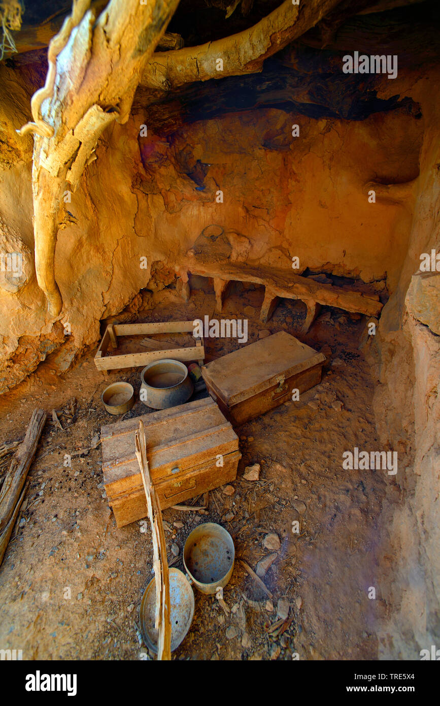 Espace de vie historique d'une vieille maison omanaise, Oman, Musandam, Khasab Banque D'Images