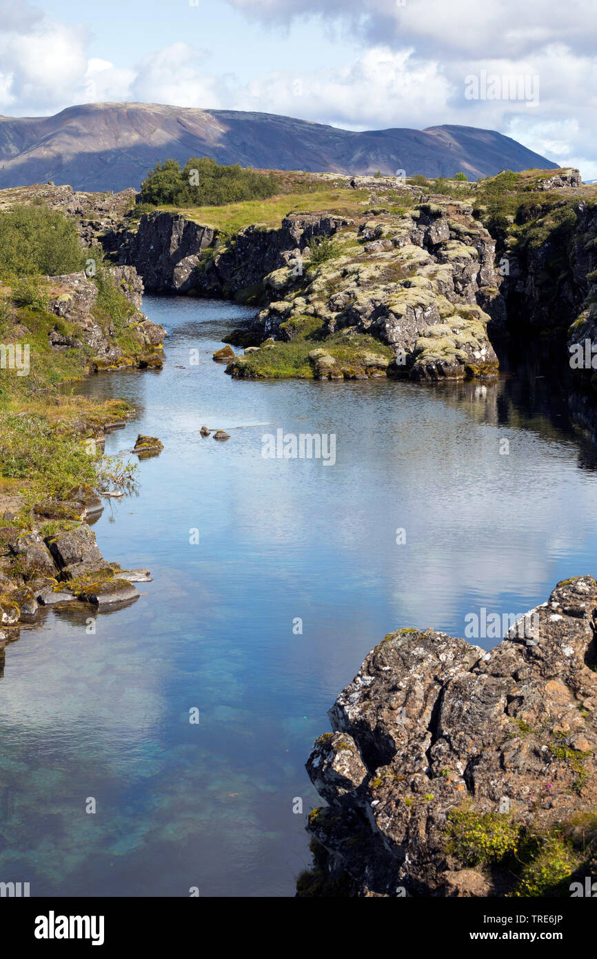 Fissure Silfra s.p.a., frontière tectonique divergente au Parc National de Thingvellir, d'Islande, Islande, le Parc National de Thingvellir Banque D'Images