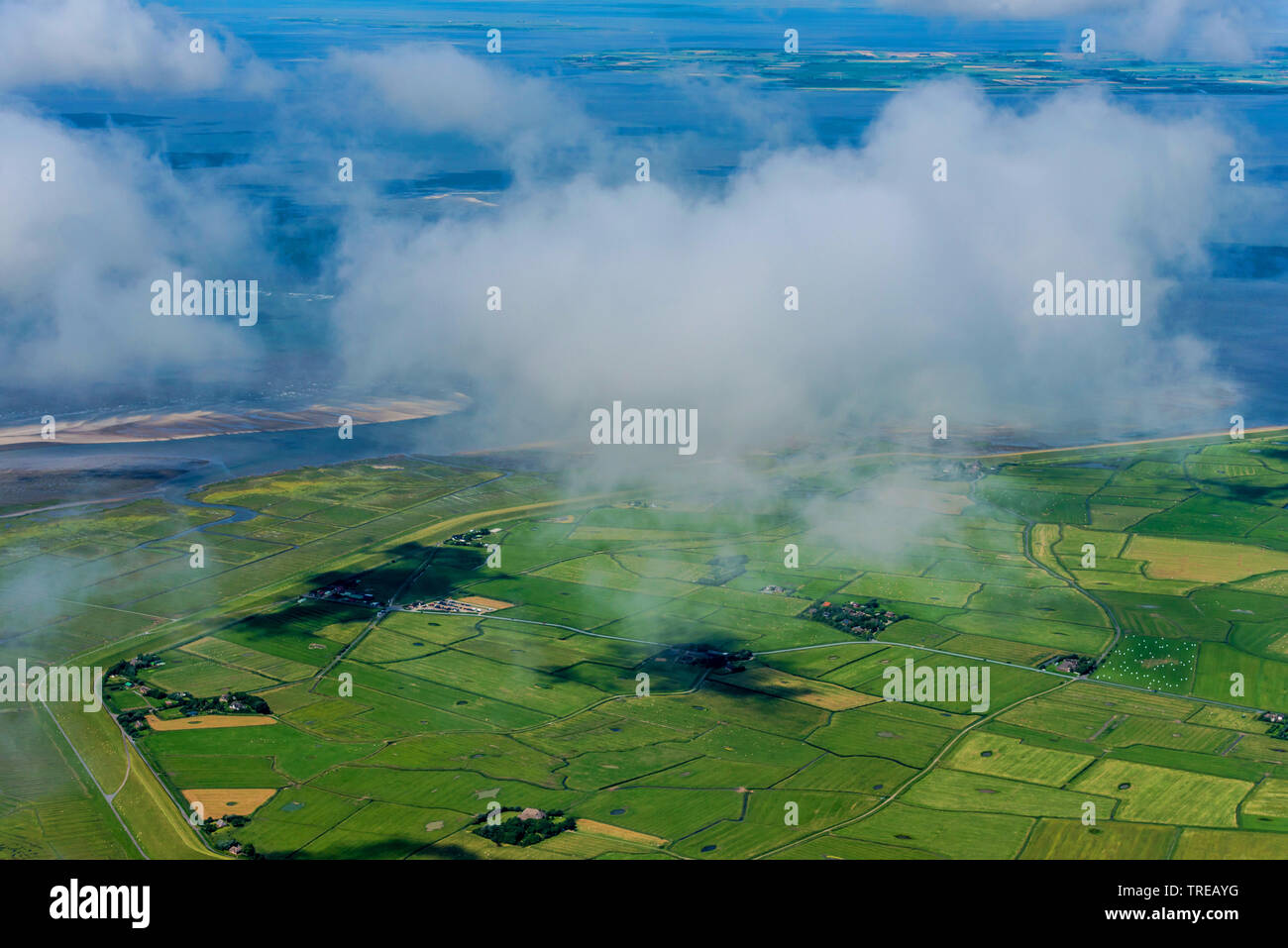 Vue aérienne de la péninsule Eiderstedt, Allemagne, Schleswig-Holstein, Schleswig-Holstein mer des Wadden Parc National Banque D'Images Vue aérienne de la péninsule Eiderstedt, Allemagne, Schleswig-Holstein, Schleswig-Holstein mer des Wadden Parc National Banque D'Images