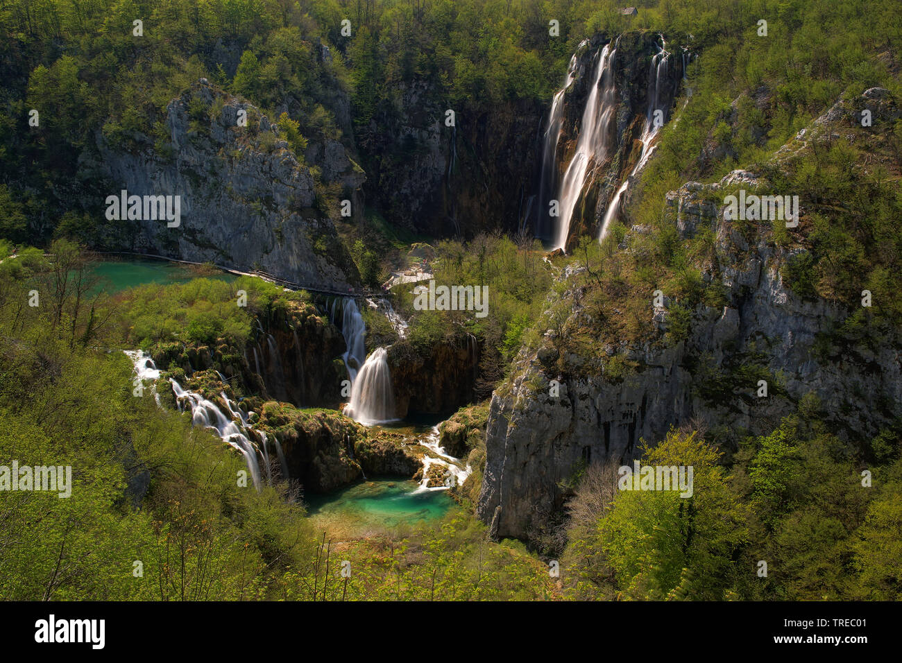 Cascades au parc national des Lacs de Plitvice, Croatie, le parc national des Lacs de Plitvice Banque D'Images