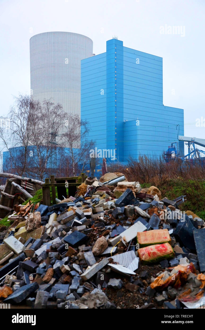 En face des déchets de centrale électrique au charbon, charbon Datteln 2038 phase-out, l'Allemagne, en Rhénanie du Nord-Westphalie, Ruhr, Castrop-Rauxel Banque D'Images