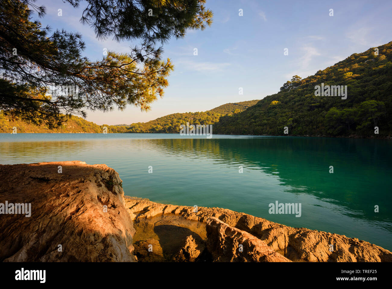 Vue sur un lac dans le parc national de Mljet, Croatie, le Parc National de Mljet Banque D'Images