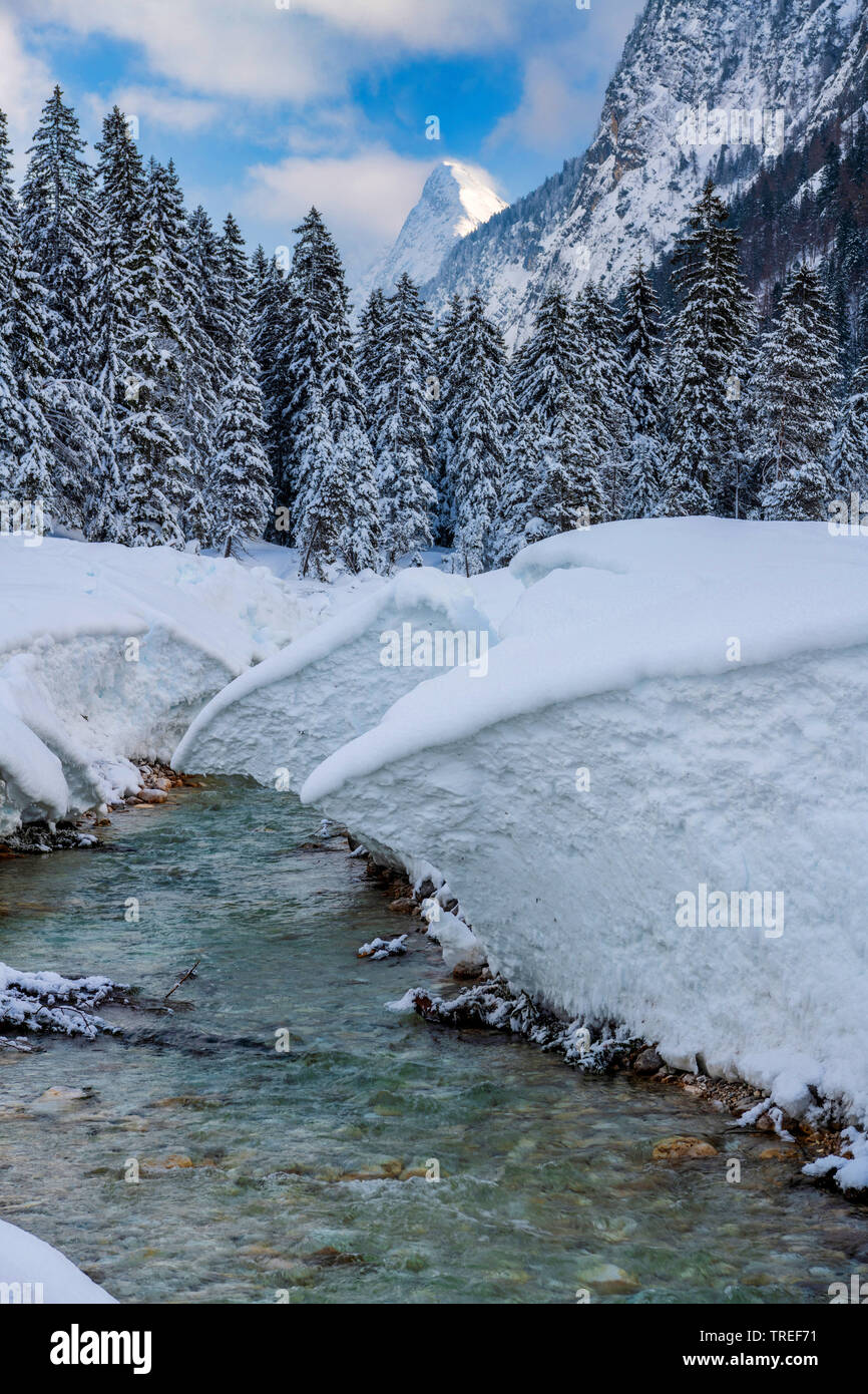 Source de l'Isar en hiver, l'Autriche, le Tyrol, Karwendel Banque D'Images