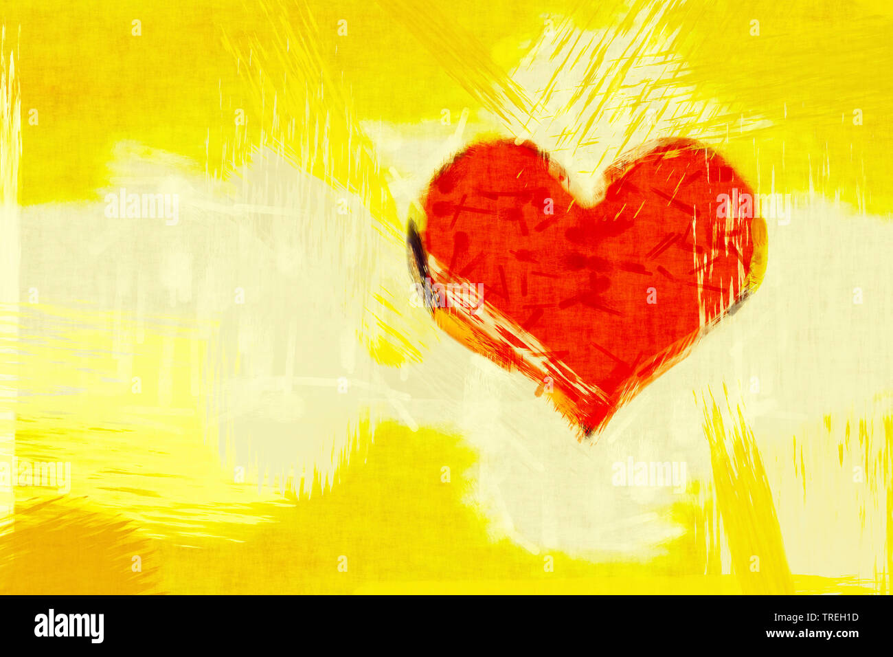 Ordinateur graphique, illustration d'un cœur rouge contre fond jaune Banque D'Images