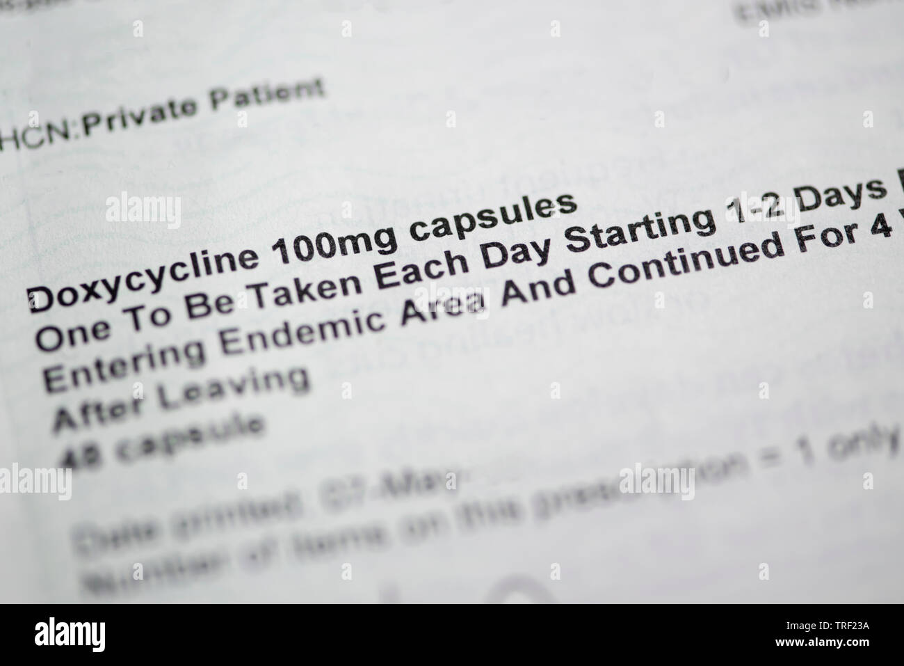 Privés d'antipaludiques Doxycycline pour prophelactic traitement pour prévenir le paludisme Banque D'Images