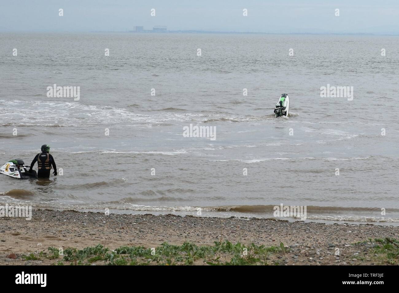 Faire Jetskier acrobates et profiter de la météo à Fleetwood Banque D'Images