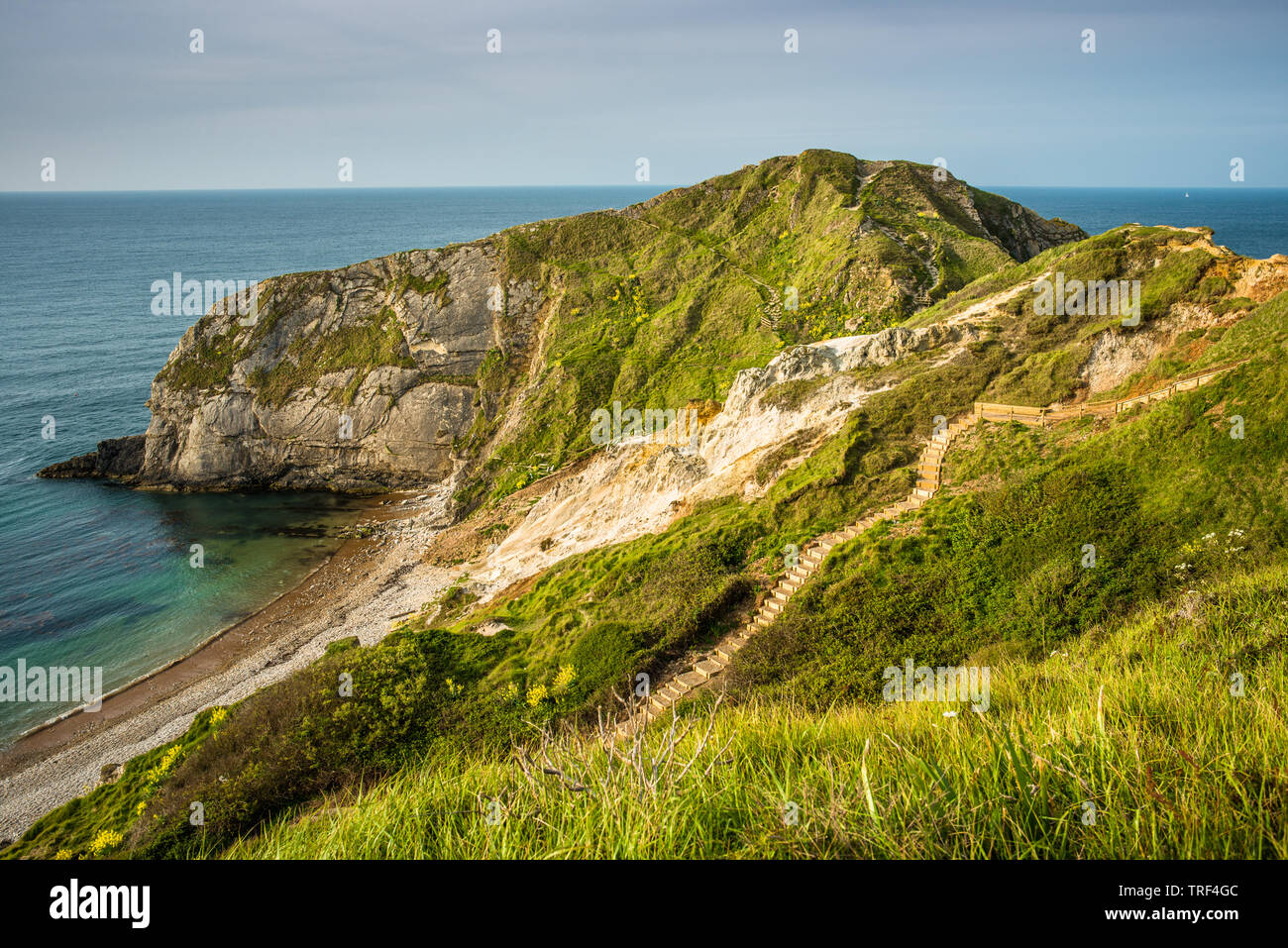 Superbes paysages en regardant l'homme de guerre O baie à côté de Durdle Door sur la côte jurassique du Dorset. Angleterre, Royaume-Uni. Banque D'Images