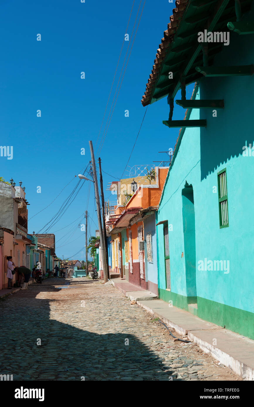 Dans la rue de l''UNESCO, la vieille ville coloniale de Trinidad, la province de Sancti Spiritus, Cuba, Caraïbes Banque D'Images