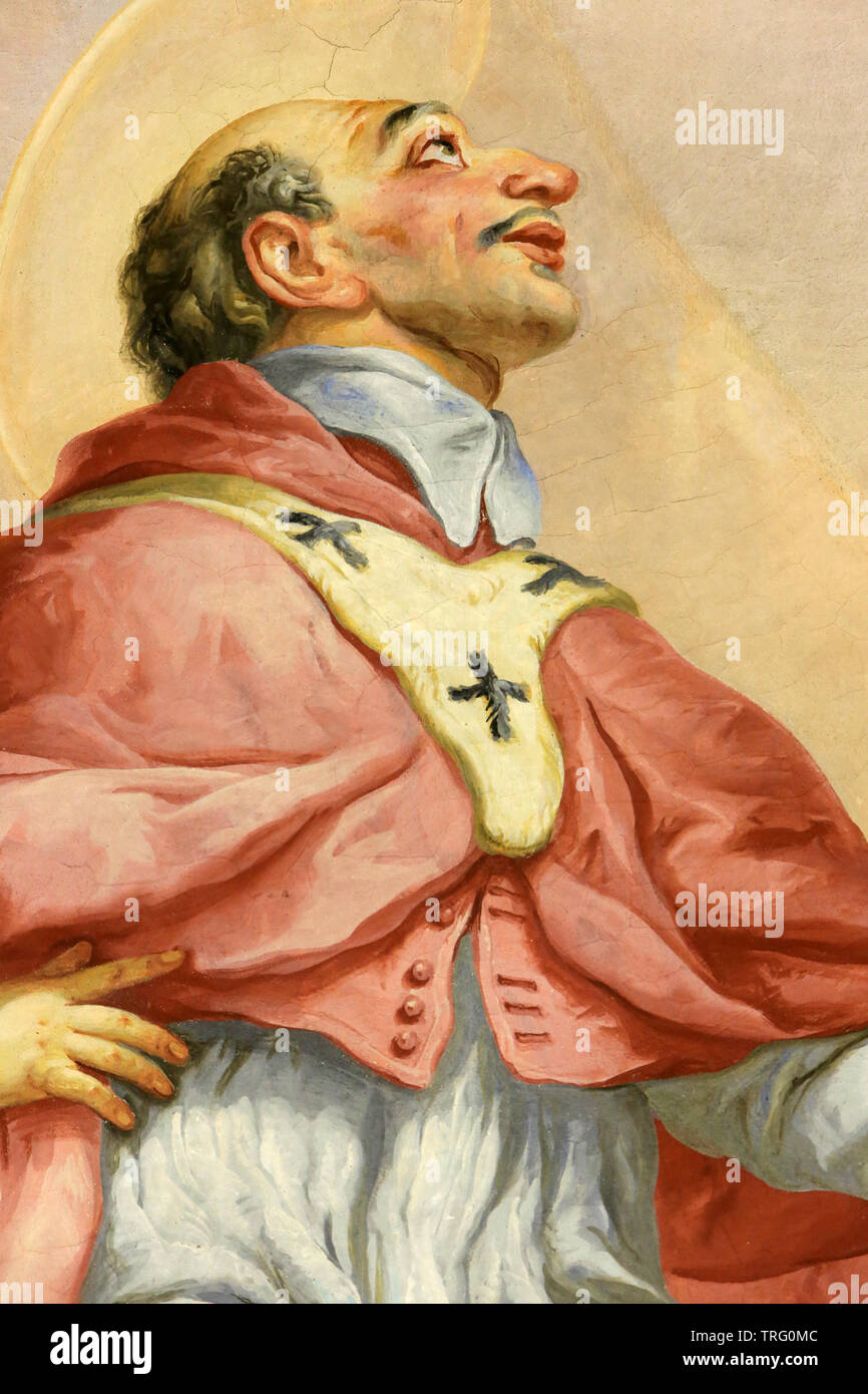 Saint-Charles Borromée. Fresques de Johann Michael Rottmayr sur la coupole de l'église Saint-Charles Borromée. Vienne. Karlskirche. Banque D'Images