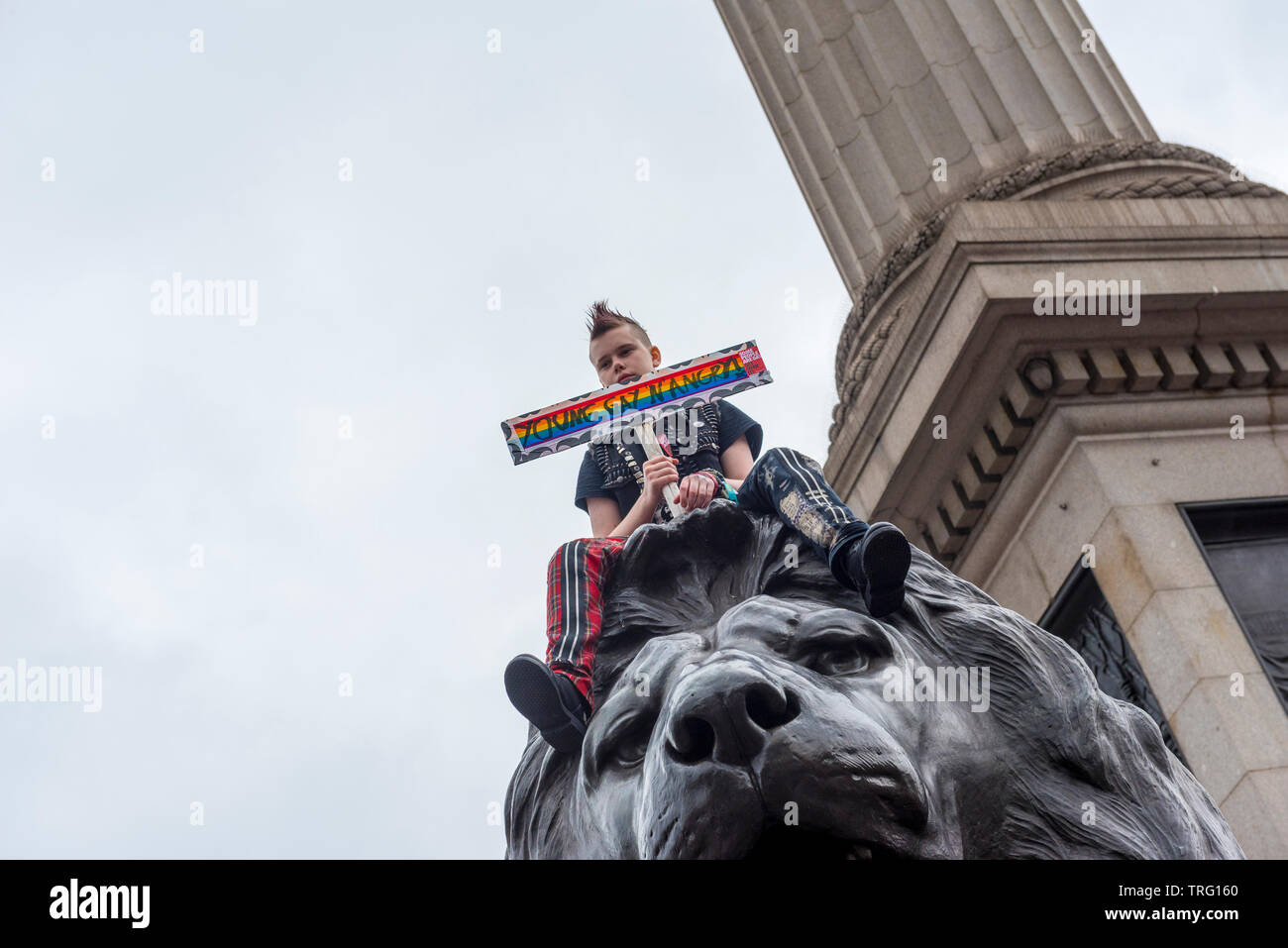 Les manifestants d'atout à Trafalgar Square Londres pendant Président Trump visite d'État, Juin 2019 Banque D'Images