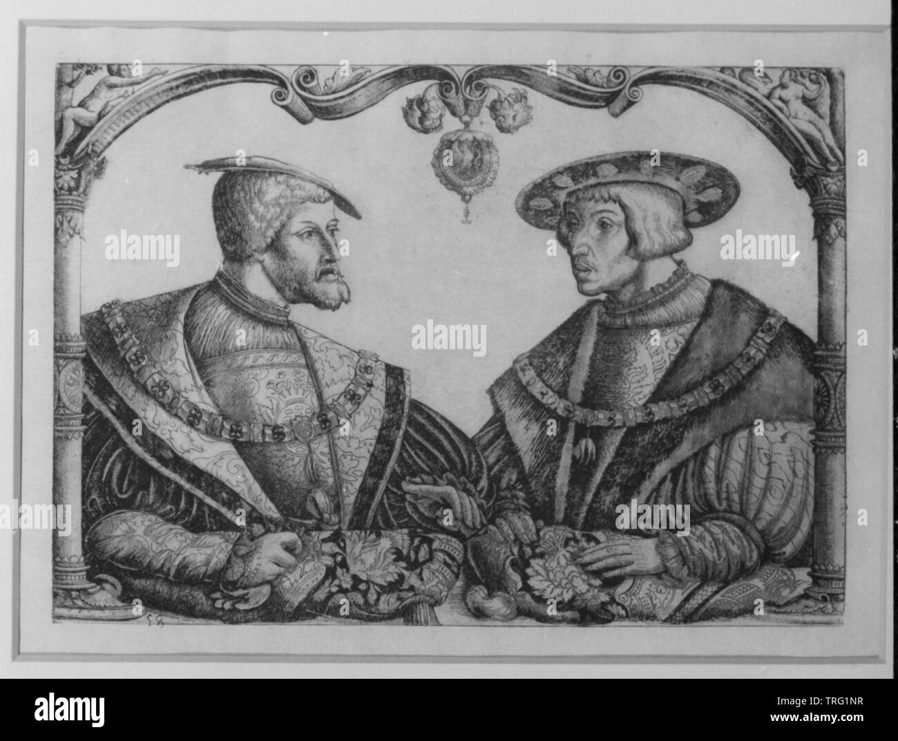 Charles C., l'empereur romain, double portrait avec Ferdinand I, fer à repasser, Additional-Rights Clearance-Info-gravure-Not-Available Banque D'Images