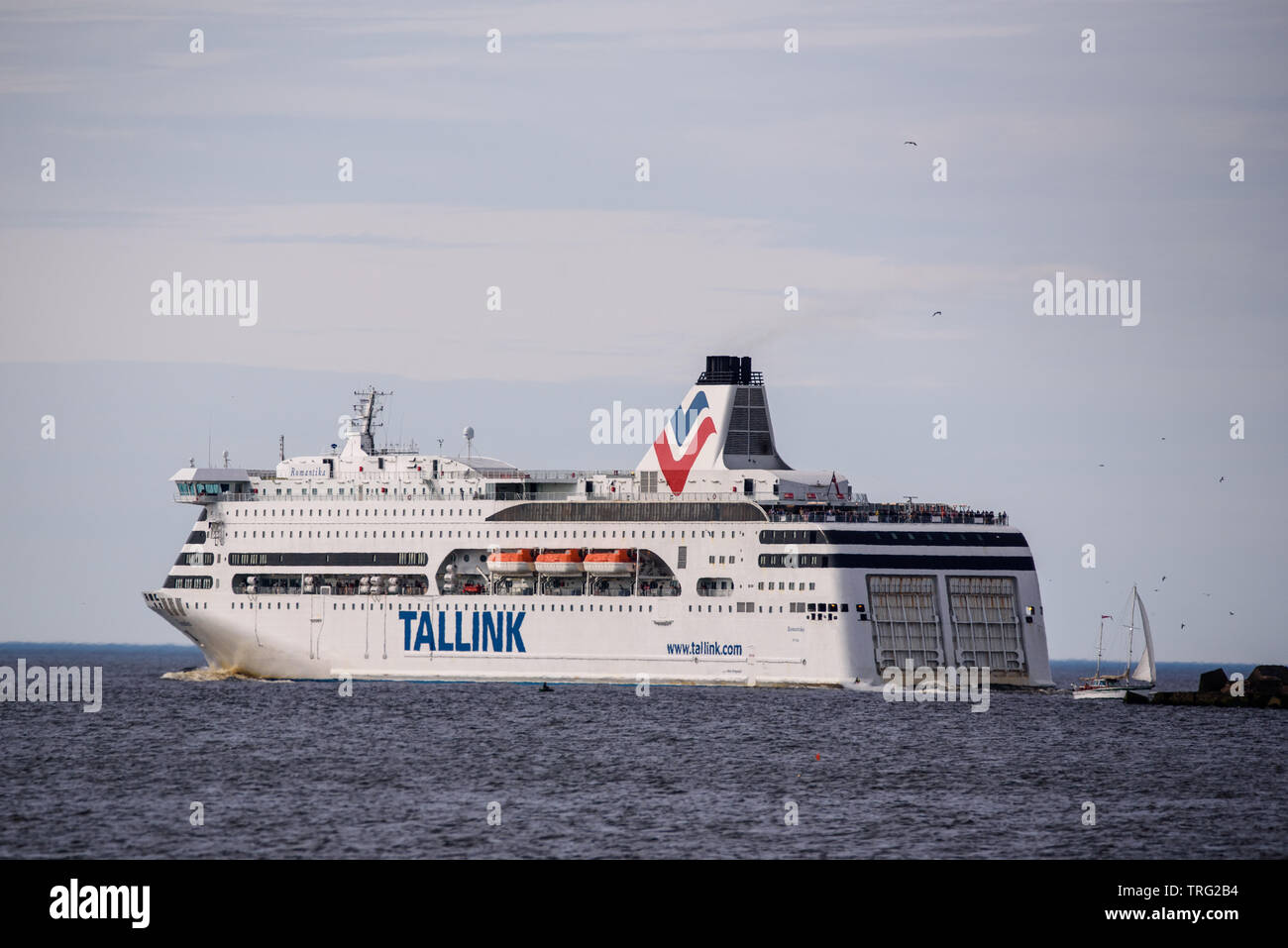 DAUGAVGRIVA, la Lettonie. 1er juin 2019. La compagnie TALLINK ferry Romantika près de mole se rend à Stockholm, Suède. Banque D'Images