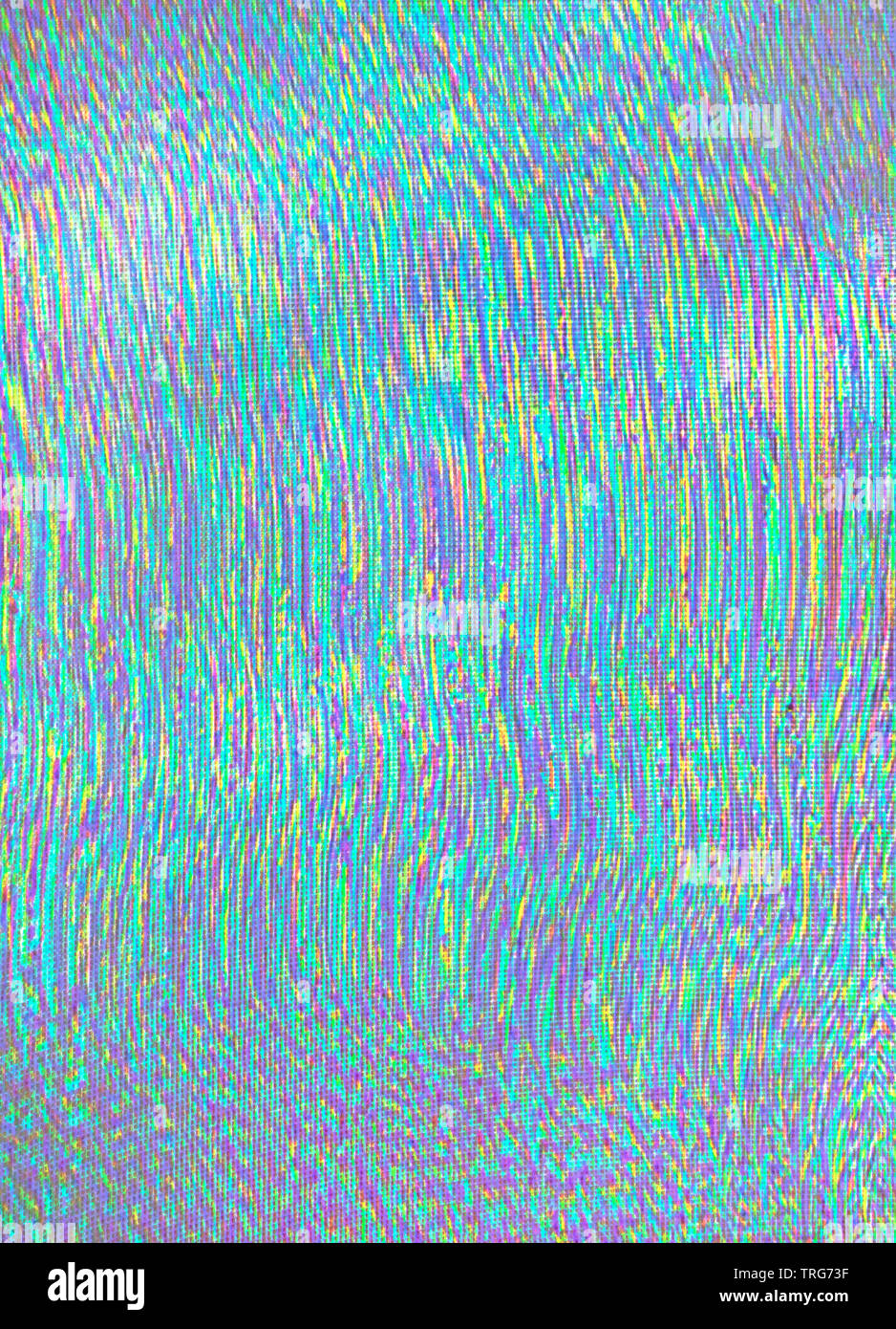 Test de l'écran numérique de la télévision dans le glitch couleurs holographiques. Le bruit de la télévision. Banque D'Images
