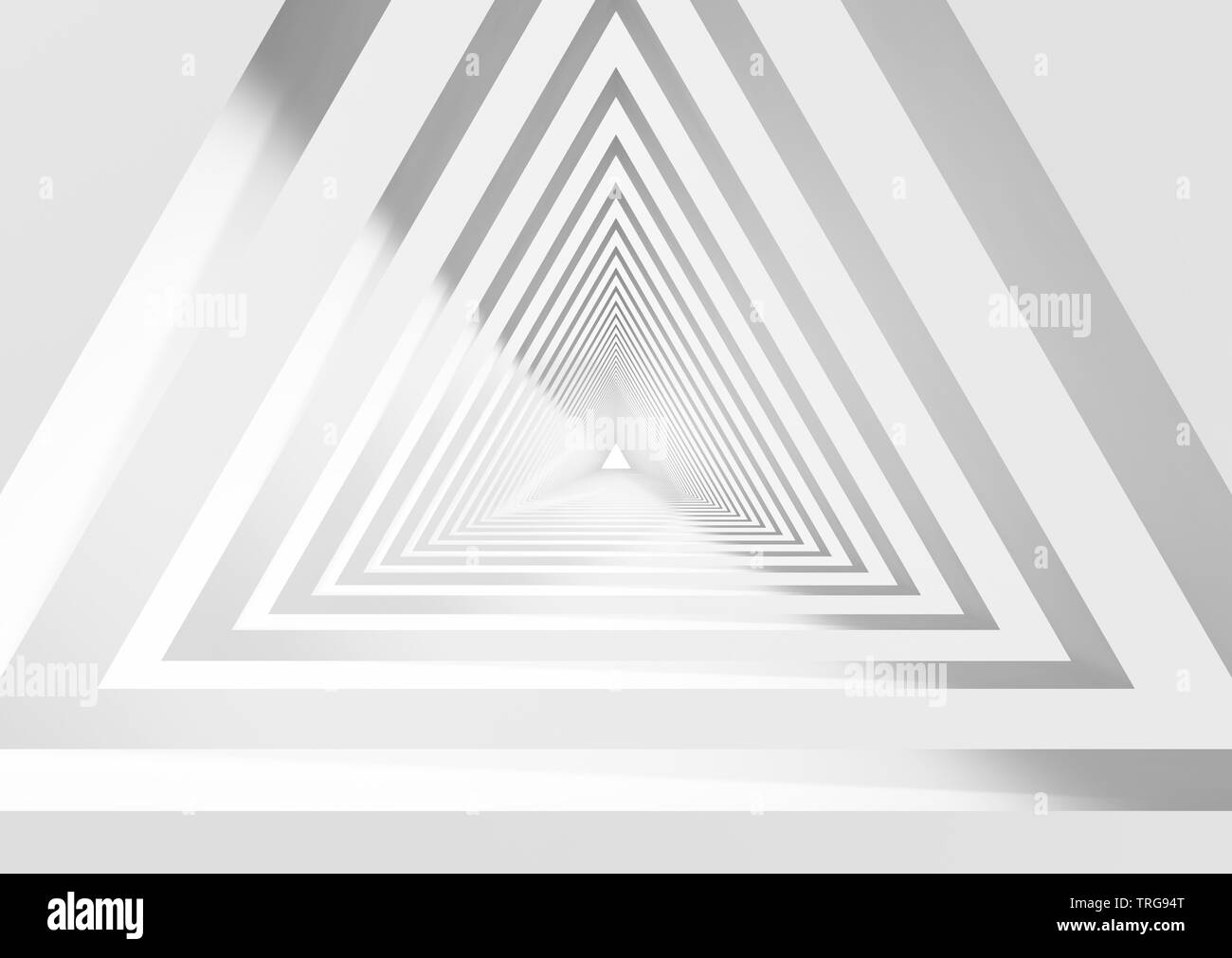 Tunnel triangulaire blanc abstrait arrière-plan de vue. Illustration 3D render Banque D'Images