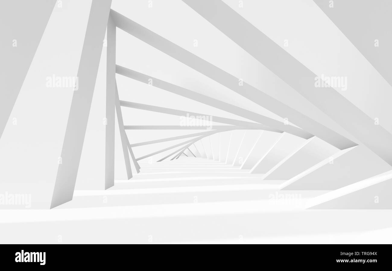 Résumé fond blanc tunnel torsadée perspective. Illustration 3D render Banque D'Images