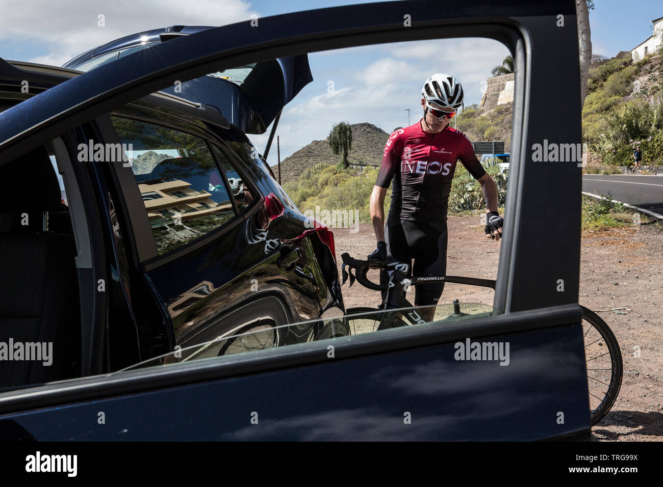 Chris Froome et Geriant Thomas, avec l'équipe d'INEOS les cyclistes aux camp d'entraînement d'altitude du mont Teide, Tenerife, Espagne Banque D'Images