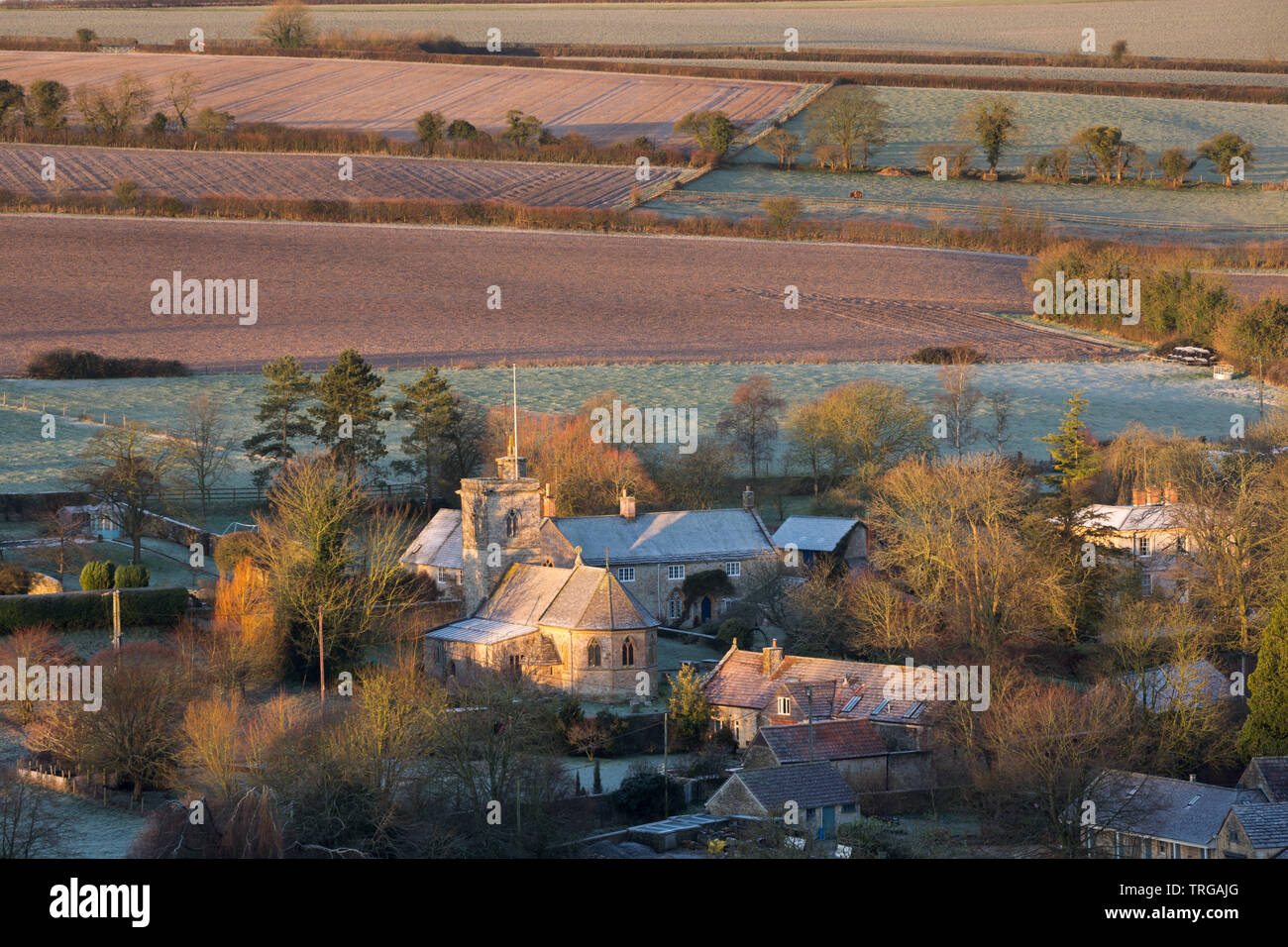 Poyntington sur un matin d'hiver glacial, Dorset, England, UK Banque D'Images