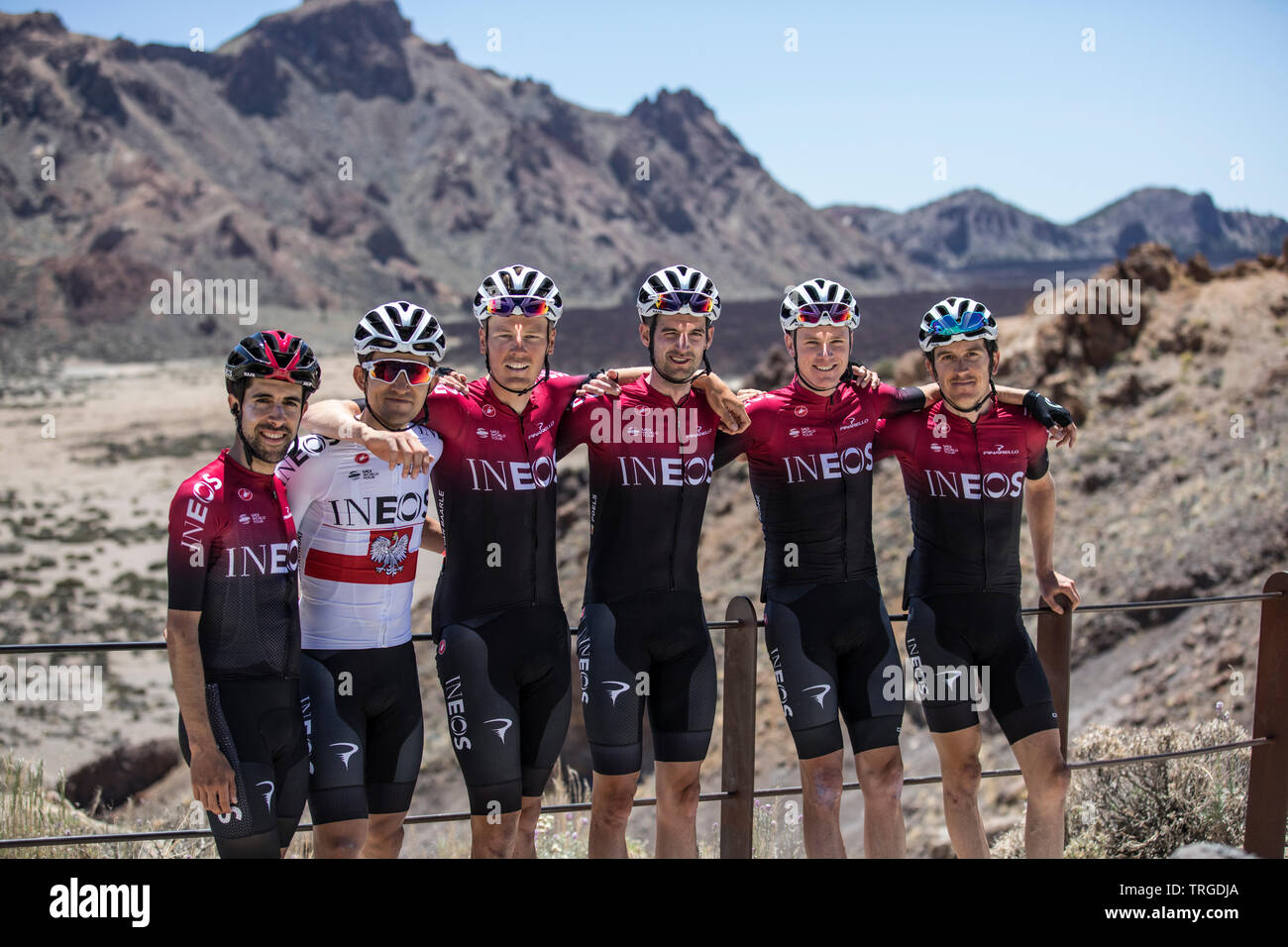 Chris Froome et Geriant Thomas, avec l'équipe d'INEOS les cyclistes aux camp d'entraînement d'altitude du mont Teide, Tenerife, Espagne Banque D'Images