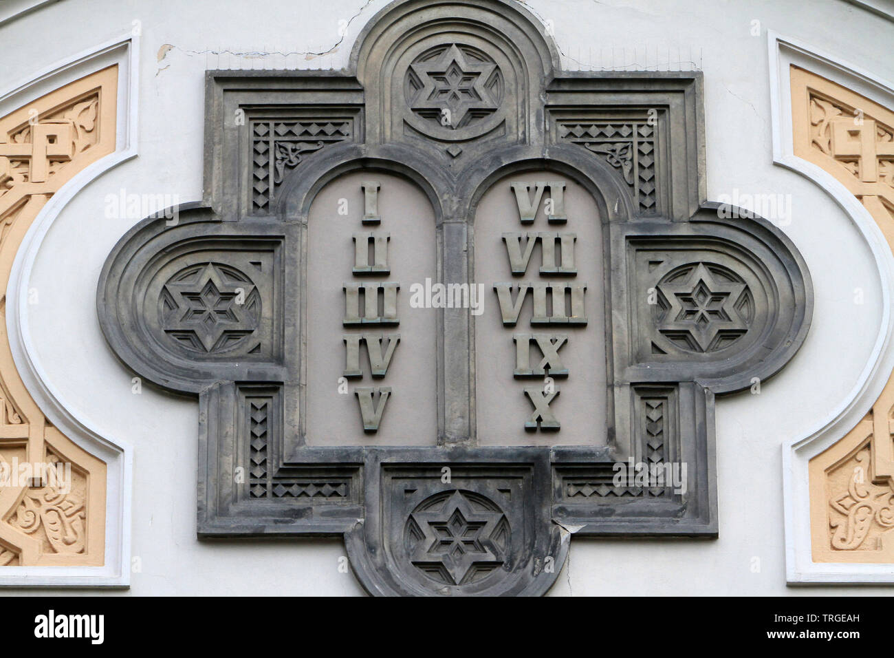 Les 10 commandements. Synagogue Espagnole. Prague. République tchèque. Banque D'Images