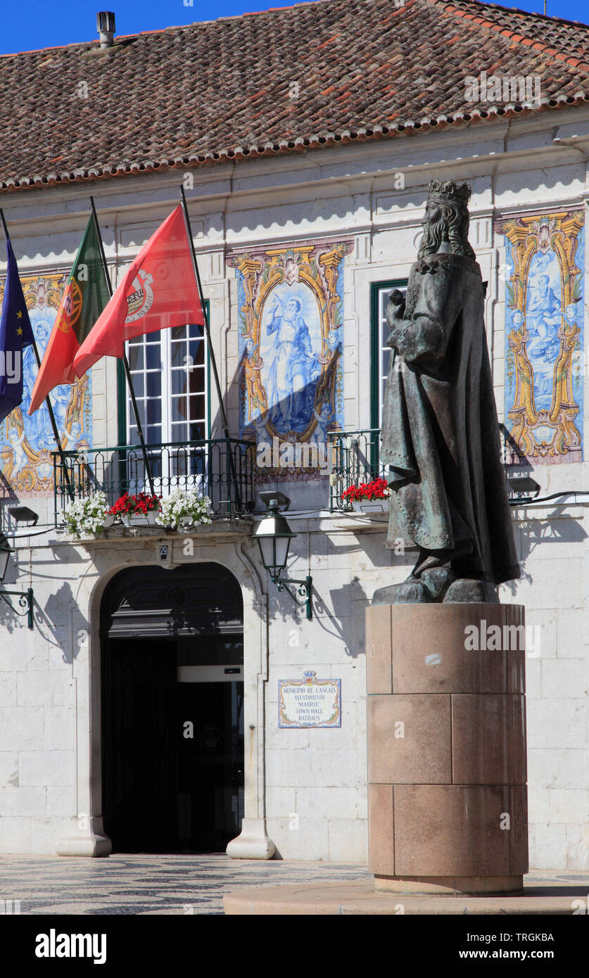 Le Portugal, Cascais, l'hôtel de ville, le Dom Pedro I, statue, Banque D'Images