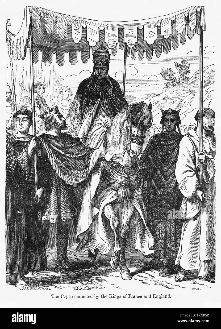 Le pape menée par les rois de France et d'Angleterre, Illustration de John Cassell's Illustrated History of England, Vol. I à partir de la première période du règne de Édouard le quatrième, Cassell, Petter et Galpin, 1857 Banque D'Images