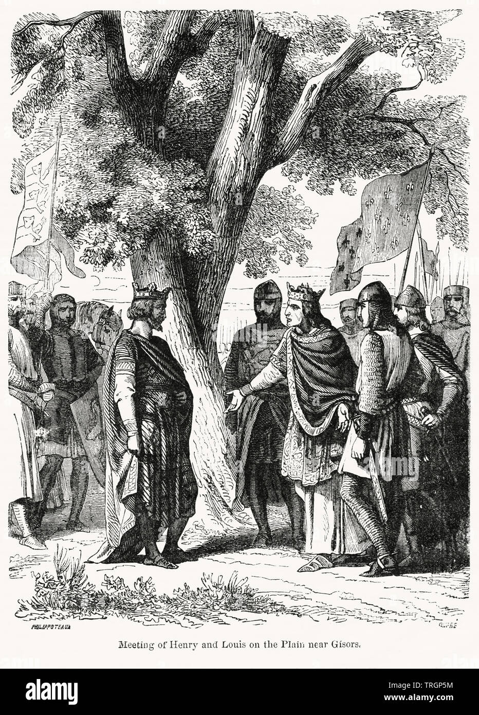 Réunion de Henry et Louis sur la plaine près de Gisors, Illustration de John Cassell's Illustrated History of England, Vol. I à partir de la première période du règne de Édouard le quatrième, Cassell, Petter et Galpin, 1857 Banque D'Images