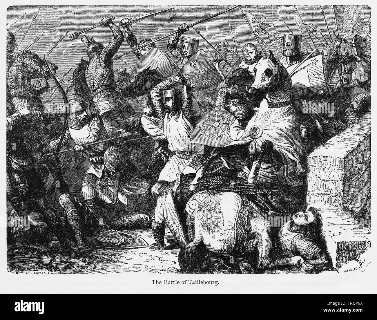 La Bataille de Taillebourg, Illustration de John Cassell's Illustrated History of England, Vol. I à partir de la première période du règne de Édouard le quatrième, Cassell, Petter et Galpin, 1857 Banque D'Images