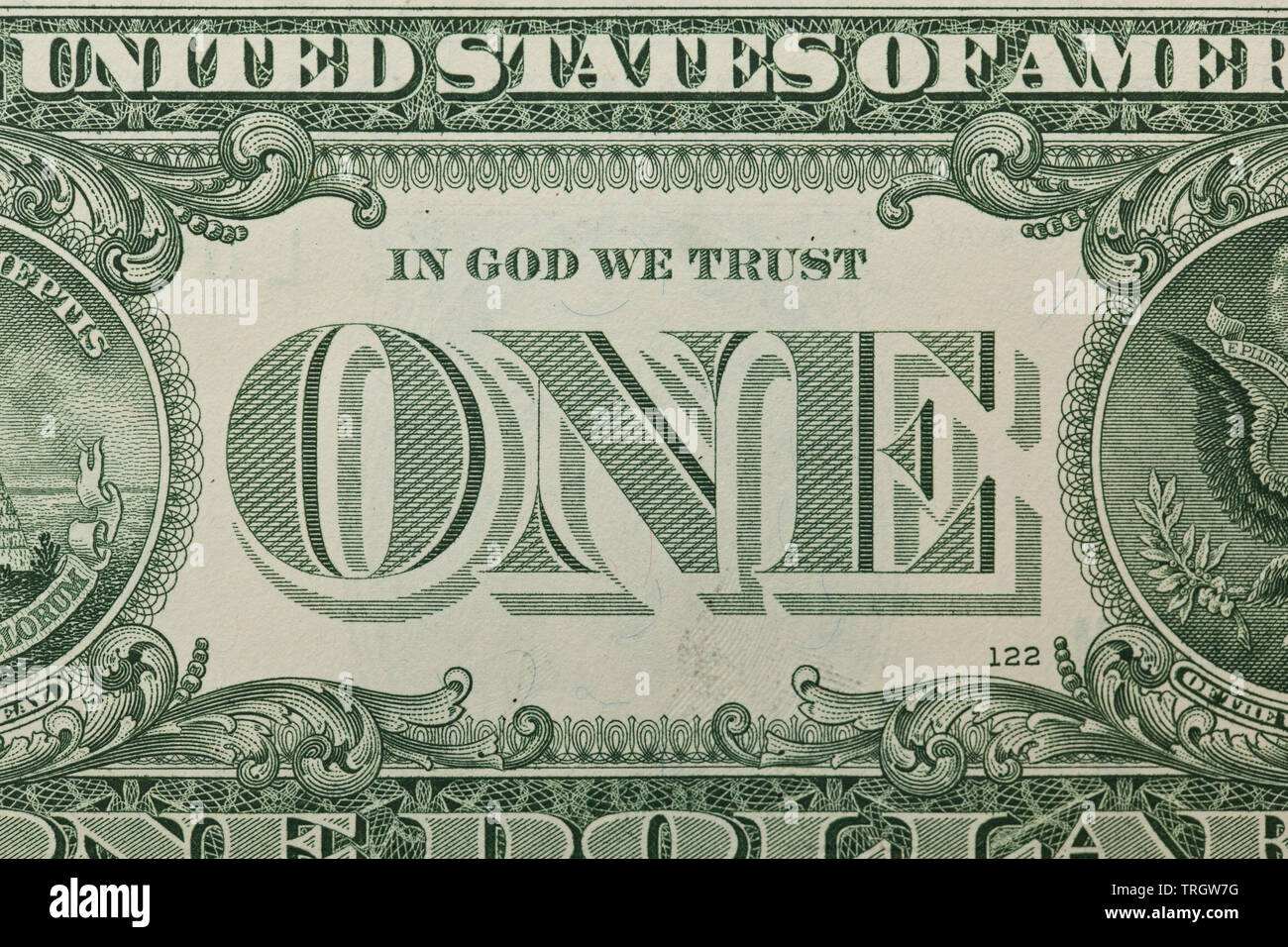 One Dollar bill avec l'accent sur l'un sur le dos et en Dieu Nous avons confiance Banque D'Images One Dollar bill avec l'accent sur l'un sur le dos et en Dieu Nous avons confiance Banque D'Images