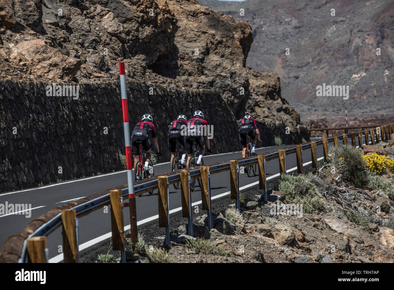 Chris Froome et Geriant Thomas, avec l'équipe d'INEOS les cyclistes aux camp d'entraînement d'altitude du mont Teide, Tenerife, Espagne Banque D'Images