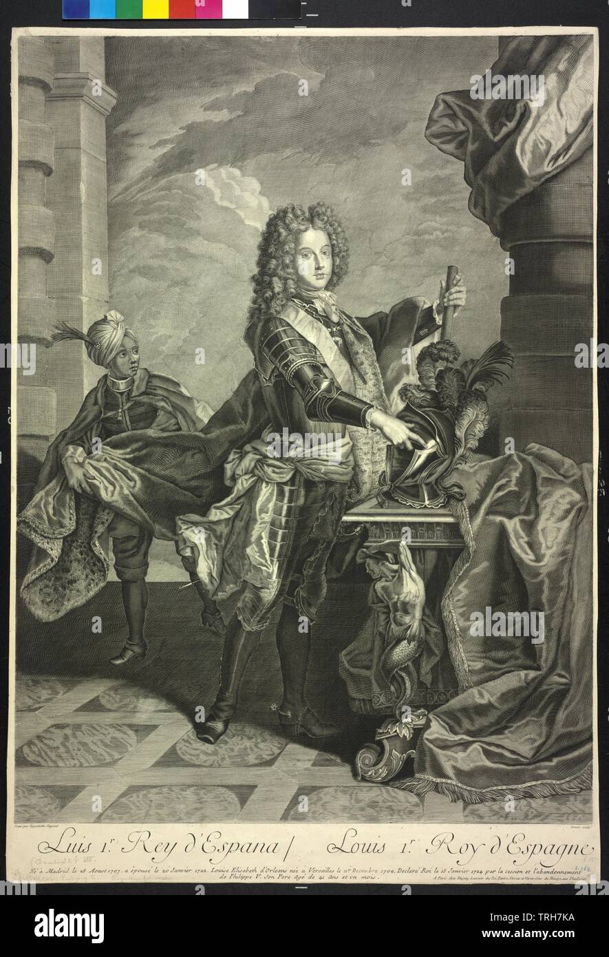 Louis I, roi d'Espagne, gravure de Drevet basé sur un portrait par Hyacinthe Rigaud,-Additional-Rights Clearance-Info-Not-Available Banque D'Images