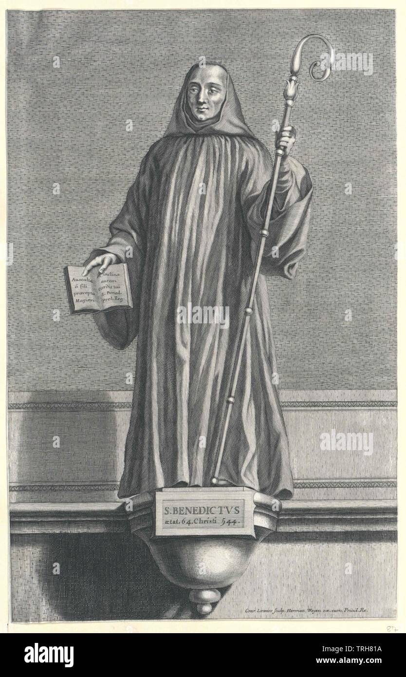 Benoît de Nursie, saint, fondé dans les années 529 l'ordre des Bénédictins (monastère principal Monte Casino), patriach du monachisme occidental, Additional-Rights Clearance-Info-Not-Available- Banque D'Images