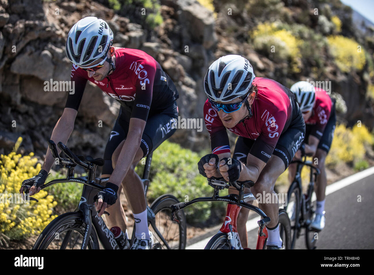 Geraint Thomas, INEOS (anciennement de l'équipe Team Sky) Entraînement d'altitude près du Mont Teide à Tenerife, en préparation de l'avant du Tour de France 2019. Banque D'Images