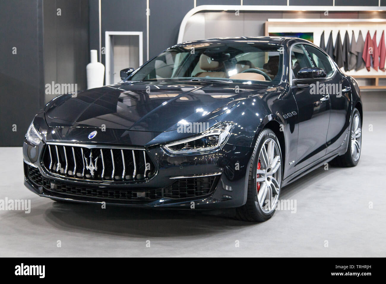 Barcelone, Espagne - 19 mai 2019 : Maserati Ghibli GranLusso Diesel en vedette à Barcelone 2019 Automobile. Banque D'Images