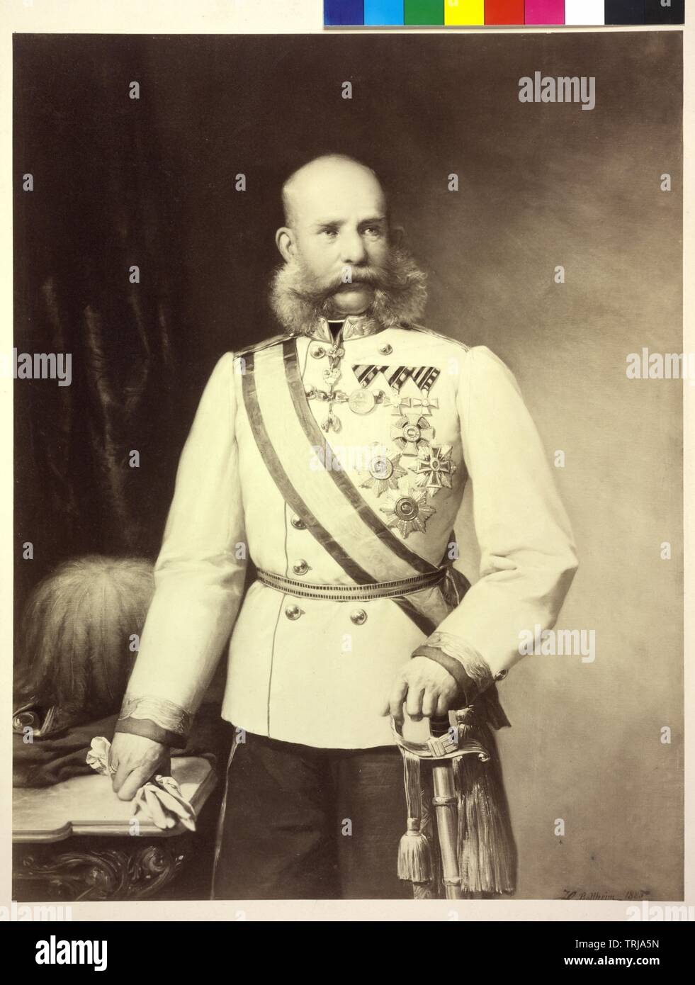 François-Joseph, Empereur d'Autriche, photo en uniforme. photographie d'art basé sur la peinture par H. Ballheim, Additional-Rights Clearance-Info-Not-Available- Banque D'Images