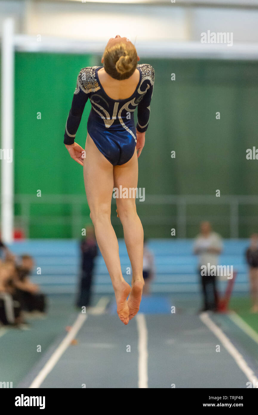 Sheffield, Angleterre, Royaume-Uni. 1er juin 2019. Sophie Campbell de Sapphire Gymnastics Club en action au cours de séries 2 à l'English Institute of Sport, Sheffield, Royaume-Uni. Banque D'Images