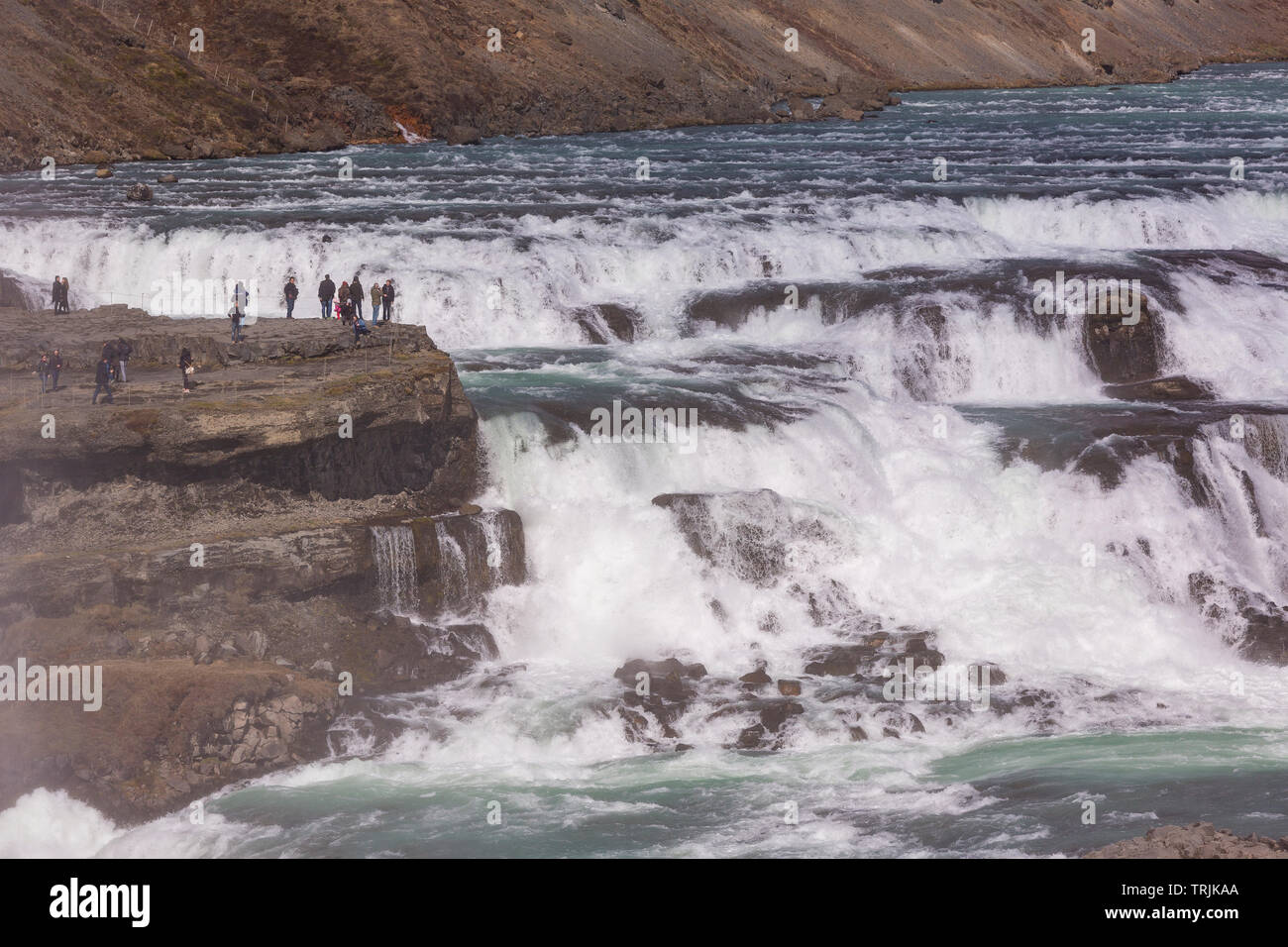 L'Islande, GULLFOSS - Double cascade cascade sur la rivière Hvita. Banque D'Images