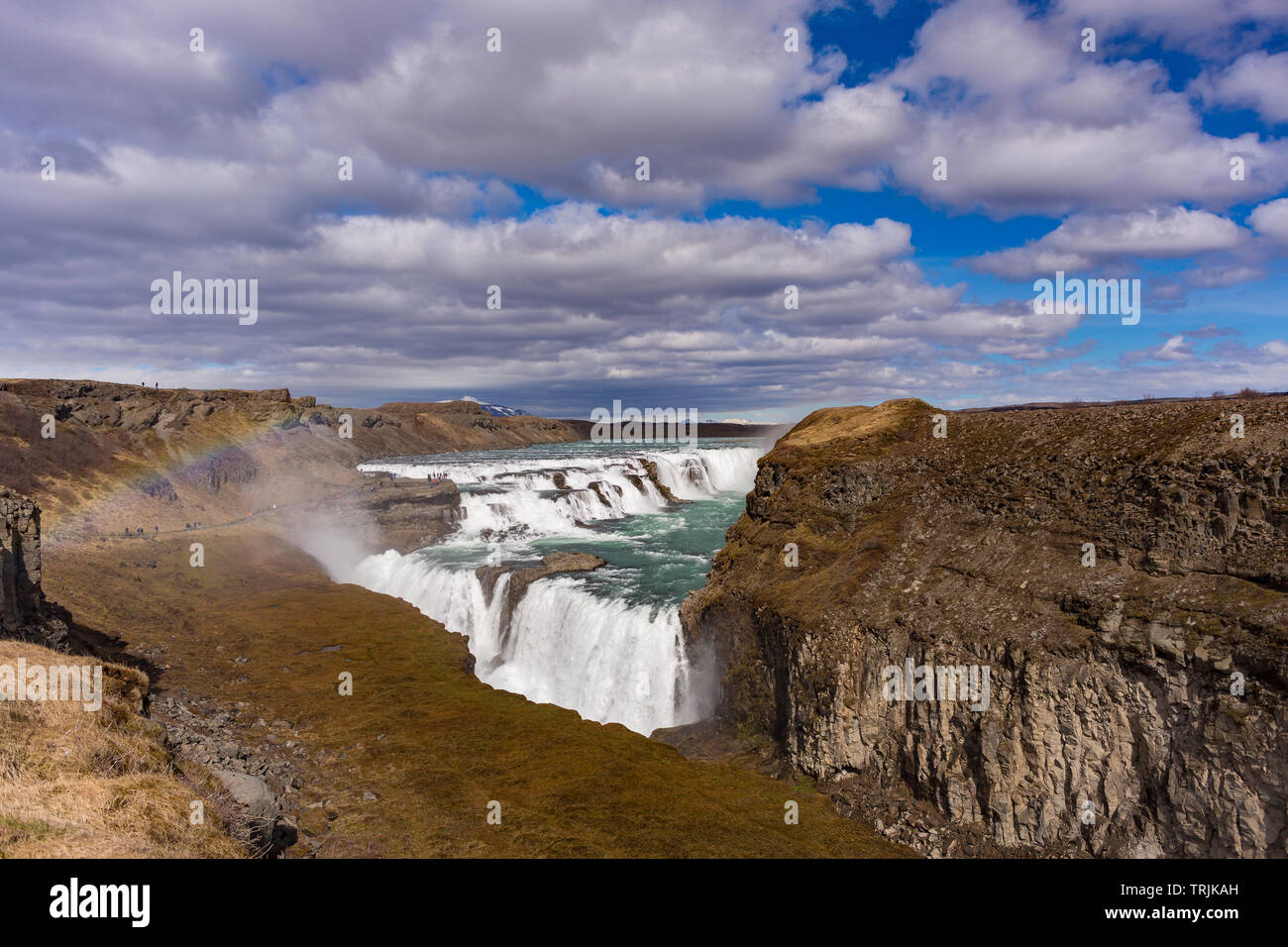 L'Islande, GULLFOSS - Double cascade cascade sur la rivière Hvita. Banque D'Images