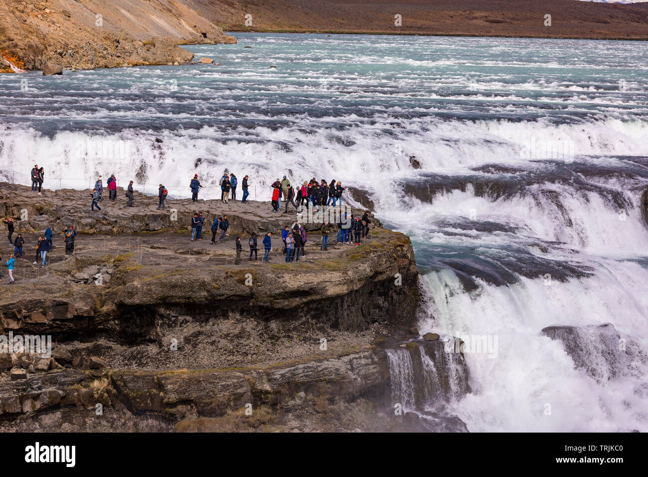 L'Islande, GULLFOSS - Double cascade cascade sur la rivière Hvita. Banque D'Images