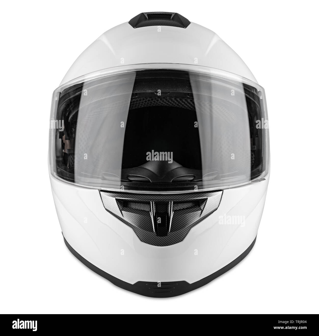 Moto blanc casque intégral carbone isolé sur fond blanc. motorsport car kart racing concept de la sécurité des transports Banque D'Images