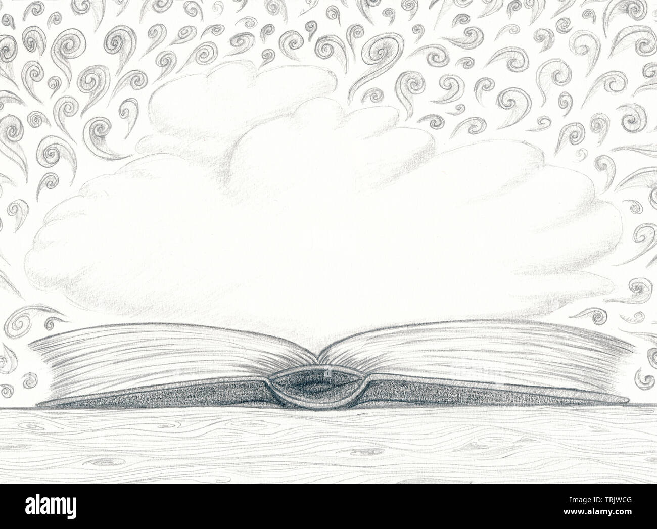 Carnet croquis au crayon nuages    boucles blanches par jziprian Banque D'Images