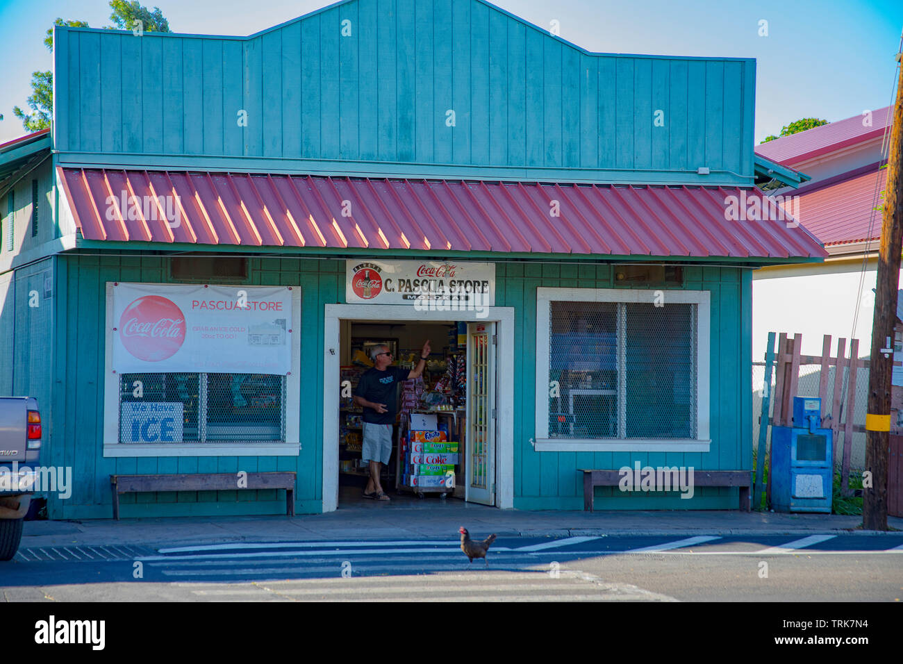 C. Pascua Store sur Ala Malama Avenue au centre-ville de Kaunakakai, Molokai, Hawaï. Banque D'Images