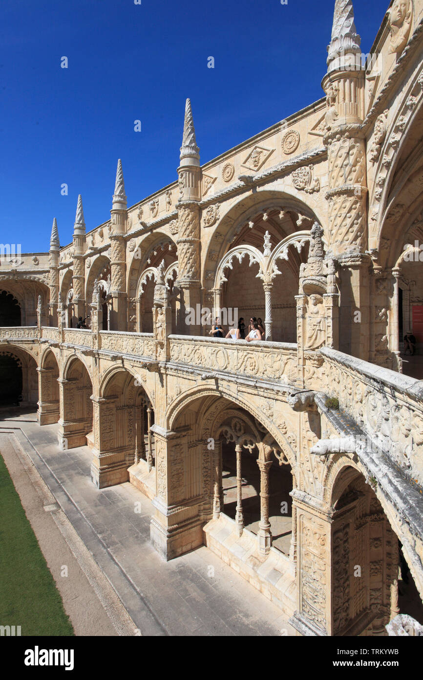 Portugal, Lisbonne, Belém, Monastère de Jeronimos, cloître, Banque D'Images